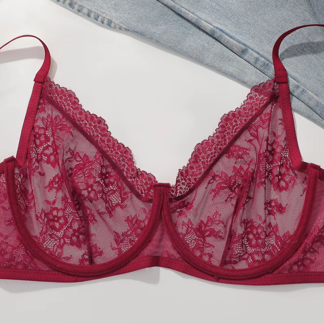 Women Plus Size Red Lace Sheer - Full Coverage Bra review and price